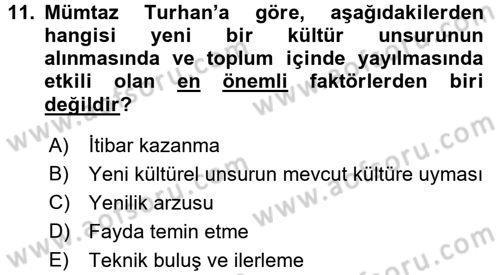 Türkiye´de Sosyoloji Dersi 2017 - 2018 Yılı 3 Ders Sınav Soruları 11. Soru