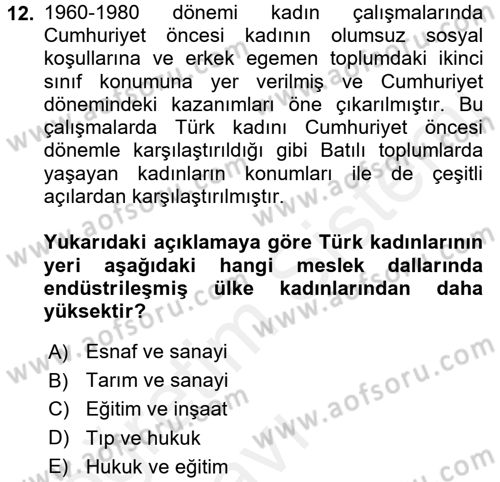Türkiye´de Sosyoloji Dersi 2017 - 2018 Yılı 3 Ders Sınav Soruları 12. Soru