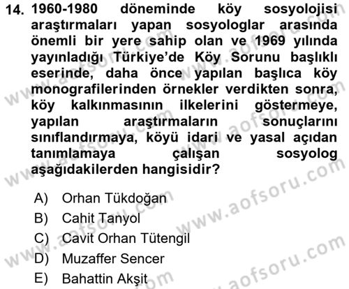Türkiye´de Sosyoloji Dersi 2017 - 2018 Yılı 3 Ders Sınav Soruları 14. Soru