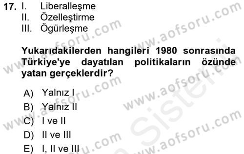 Türkiye´de Sosyoloji Dersi 2017 - 2018 Yılı 3 Ders Sınav Soruları 17. Soru