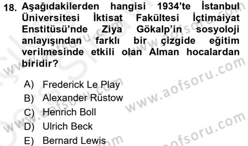 Türkiye´de Sosyoloji Dersi 2017 - 2018 Yılı 3 Ders Sınav Soruları 18. Soru