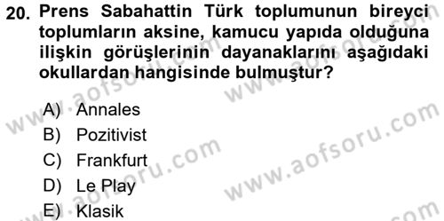 Türkiye´de Sosyoloji Dersi 2017 - 2018 Yılı 3 Ders Sınav Soruları 20. Soru