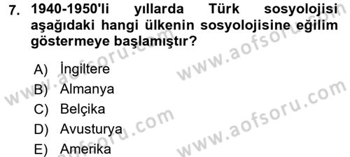 Türkiye´de Sosyoloji Dersi 2017 - 2018 Yılı 3 Ders Sınav Soruları 7. Soru