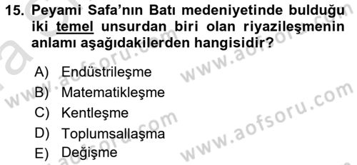 Türkiye´de Sosyoloji Dersi Ara Sınavı Deneme Sınav Soruları 15. Soru