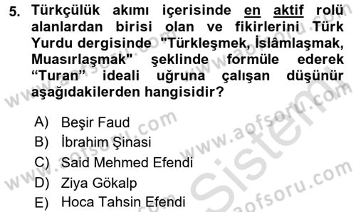 Türkiye´de Sosyoloji Dersi 2017 - 2018 Yılı (Vize) Ara Sınav Soruları 5. Soru