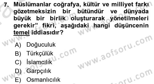 Türkiye´de Sosyoloji Dersi 2017 - 2018 Yılı (Vize) Ara Sınav Soruları 7. Soru