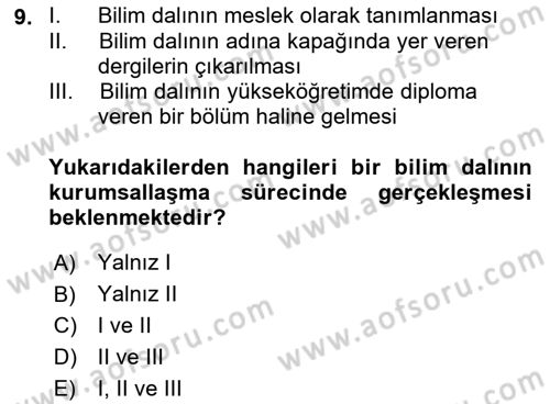 Türkiye´de Sosyoloji Dersi Ara Sınavı Deneme Sınav Soruları 9. Soru