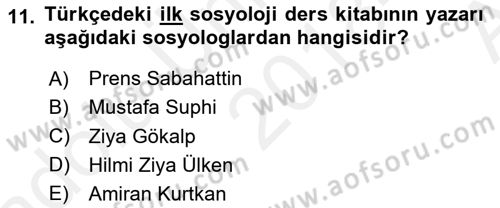 Türkiye´de Sosyoloji Dersi Ara Sınavı Deneme Sınav Soruları 11. Soru