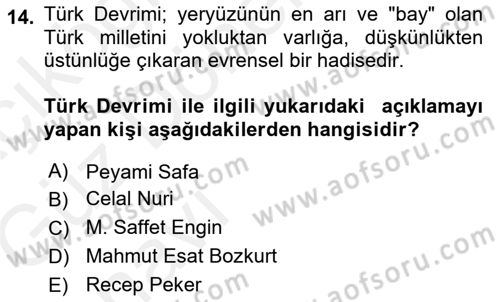 Türkiye´de Sosyoloji Dersi 2018 - 2019 Yılı (Vize) Ara Sınav Soruları 14. Soru
