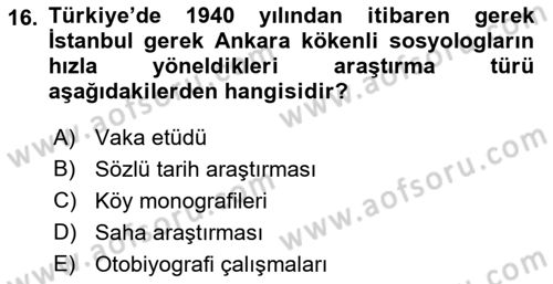 Türkiye´de Sosyoloji Dersi Ara Sınavı Deneme Sınav Soruları 16. Soru