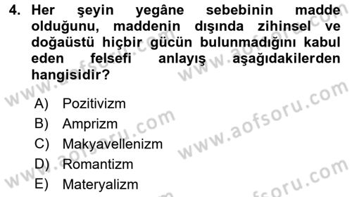 Türkiye´de Sosyoloji Dersi Ara Sınavı Deneme Sınav Soruları 4. Soru