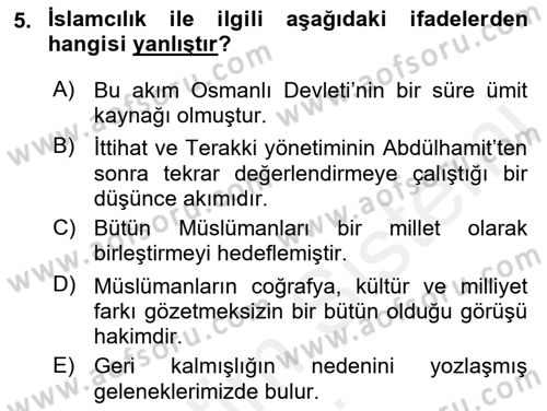 Türkiye´de Sosyoloji Dersi Ara Sınavı Deneme Sınav Soruları 5. Soru
