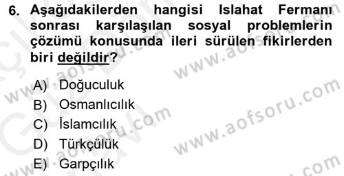 Türkiye´de Sosyoloji Dersi Ara Sınavı Deneme Sınav Soruları 6. Soru