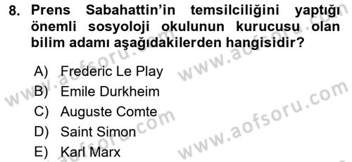 Türkiye´de Sosyoloji Dersi 2018 - 2019 Yılı (Vize) Ara Sınav Soruları 8. Soru