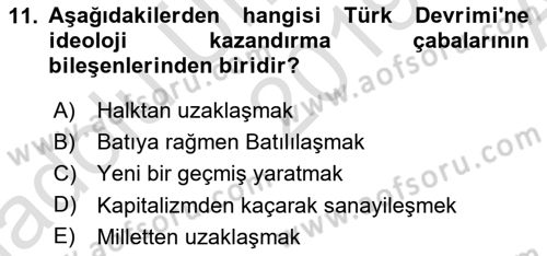 Türkiye´de Sosyoloji Dersi Ara Sınavı Deneme Sınav Soruları 11. Soru