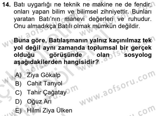 Türkiye´de Sosyoloji Dersi Ara Sınavı Deneme Sınav Soruları 14. Soru