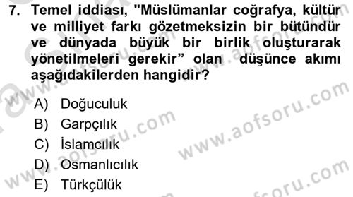 Türkiye´de Sosyoloji Dersi Ara Sınavı Deneme Sınav Soruları 7. Soru