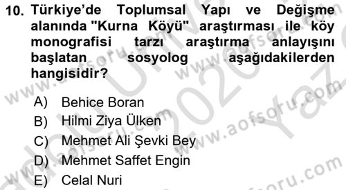 Türkiye´de Sosyoloji Dersi 2020 - 2021 Yılı Yaz Okulu Sınav Soruları 10. Soru