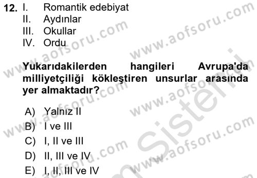 Türkiye´de Sosyoloji Dersi 2020 - 2021 Yılı Yaz Okulu Sınavı 12. Soru