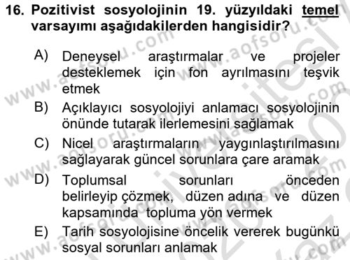 Türkiye´de Sosyoloji Dersi 2020 - 2021 Yılı Yaz Okulu Sınav Soruları 16. Soru