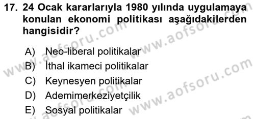Türkiye´de Sosyoloji Dersi 2020 - 2021 Yılı Yaz Okulu Sınav Soruları 17. Soru