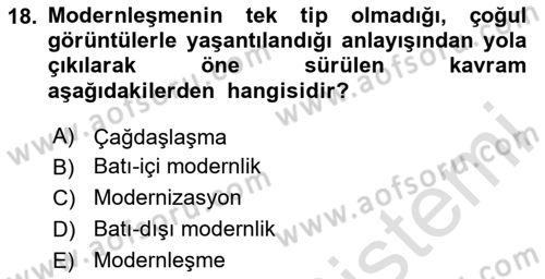 Türkiye´de Sosyoloji Dersi 2020 - 2021 Yılı Yaz Okulu Sınav Soruları 18. Soru