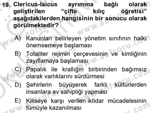 Türkiye´de Sosyoloji Dersi 2020 - 2021 Yılı Yaz Okulu Sınav Soruları 19. Soru