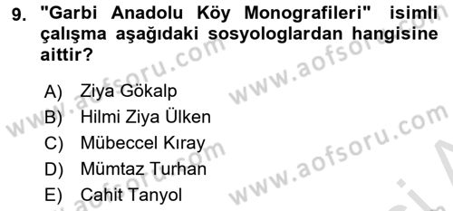 Türkiye´de Sosyoloji Dersi 2020 - 2021 Yılı Yaz Okulu Sınav Soruları 9. Soru
