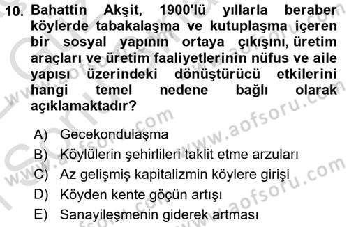 Türkiye´de Sosyoloji Dersi 2021 - 2022 Yılı (Final) Dönem Sonu Sınav Soruları 10. Soru