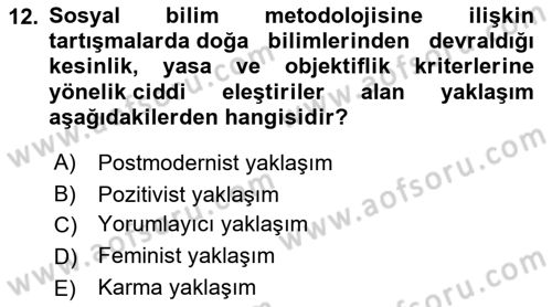 Türkiye´de Sosyoloji Dersi 2021 - 2022 Yılı (Final) Dönem Sonu Sınav Soruları 12. Soru