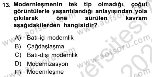 Türkiye´de Sosyoloji Dersi 2021 - 2022 Yılı (Final) Dönem Sonu Sınav Soruları 13. Soru