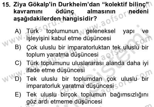 Türkiye´de Sosyoloji Dersi 2021 - 2022 Yılı (Final) Dönem Sonu Sınav Soruları 15. Soru