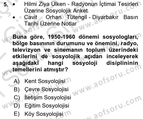 Türkiye´de Sosyoloji Dersi 2021 - 2022 Yılı (Final) Dönem Sonu Sınav Soruları 5. Soru