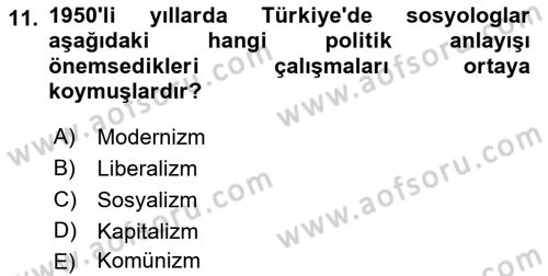 Türkiye´de Sosyoloji Dersi 2021 - 2022 Yılı Yaz Okulu Sınav Soruları 11. Soru
