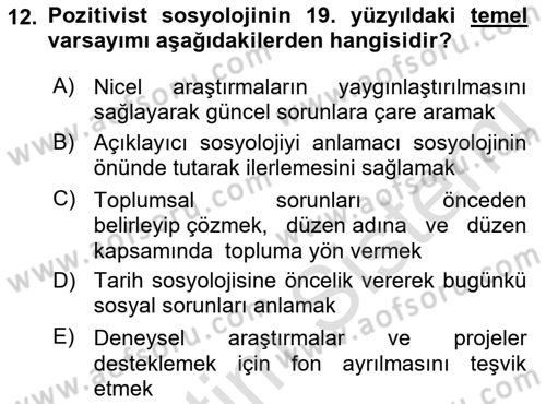 Türkiye´de Sosyoloji Dersi 2021 - 2022 Yılı Yaz Okulu Sınav Soruları 12. Soru