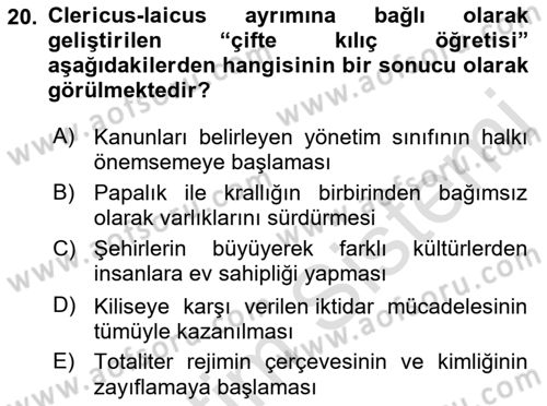 Türkiye´de Sosyoloji Dersi 2021 - 2022 Yılı Yaz Okulu Sınav Soruları 20. Soru