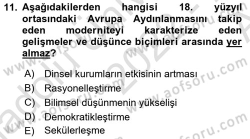 Türkiye´de Sosyoloji Dersi 2022 - 2023 Yılı (Vize) Ara Sınavı 11. Soru