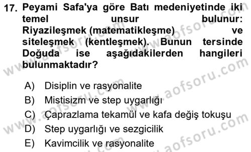 Türkiye´de Sosyoloji Dersi 2022 - 2023 Yılı (Vize) Ara Sınavı 17. Soru