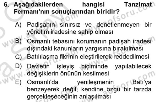 Türkiye´de Sosyoloji Dersi 2022 - 2023 Yılı (Vize) Ara Sınavı 6. Soru