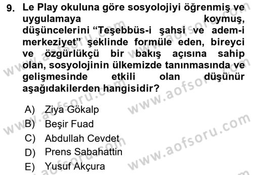 Türkiye´de Sosyoloji Dersi 2022 - 2023 Yılı (Vize) Ara Sınavı 9. Soru