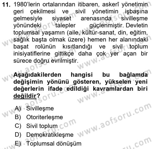 Türkiye´de Sosyoloji Dersi 2022 - 2023 Yılı (Final) Dönem Sonu Sınav Soruları 11. Soru
