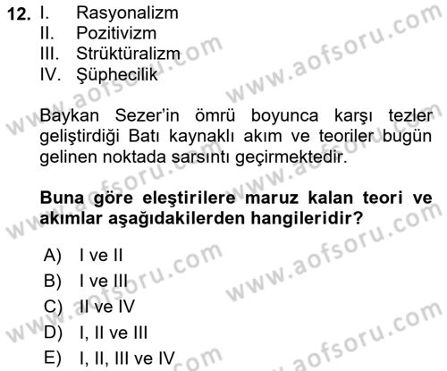Türkiye´de Sosyoloji Dersi 2022 - 2023 Yılı (Final) Dönem Sonu Sınav Soruları 12. Soru