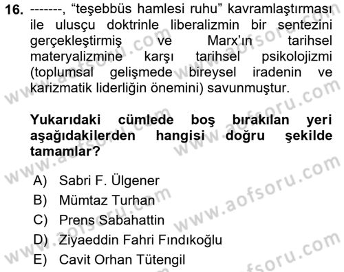 Türkiye´de Sosyoloji Dersi 2022 - 2023 Yılı (Final) Dönem Sonu Sınav Soruları 16. Soru