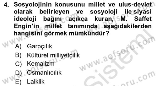 Türkiye´de Sosyoloji Dersi 2022 - 2023 Yılı (Final) Dönem Sonu Sınav Soruları 4. Soru