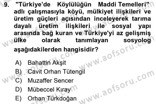 Türkiye´de Sosyoloji Dersi 2022 - 2023 Yılı (Final) Dönem Sonu Sınav Soruları 9. Soru