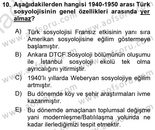 Türkiye´de Sosyoloji Dersi 2022 - 2023 Yılı Yaz Okulu Sınav Soruları 10. Soru