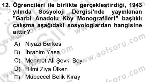 Türkiye´de Sosyoloji Dersi 2022 - 2023 Yılı Yaz Okulu Sınav Soruları 12. Soru