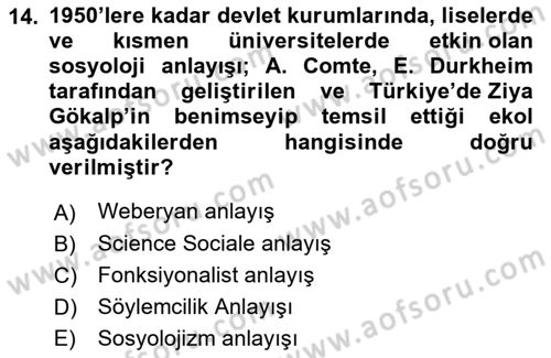 Türkiye´de Sosyoloji Dersi 2022 - 2023 Yılı Yaz Okulu Sınav Soruları 14. Soru