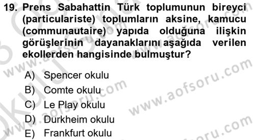 Türkiye´de Sosyoloji Dersi 2022 - 2023 Yılı Yaz Okulu Sınav Soruları 19. Soru