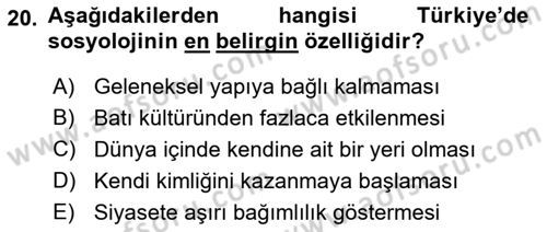 Türkiye´de Sosyoloji Dersi 2022 - 2023 Yılı Yaz Okulu Sınav Soruları 20. Soru